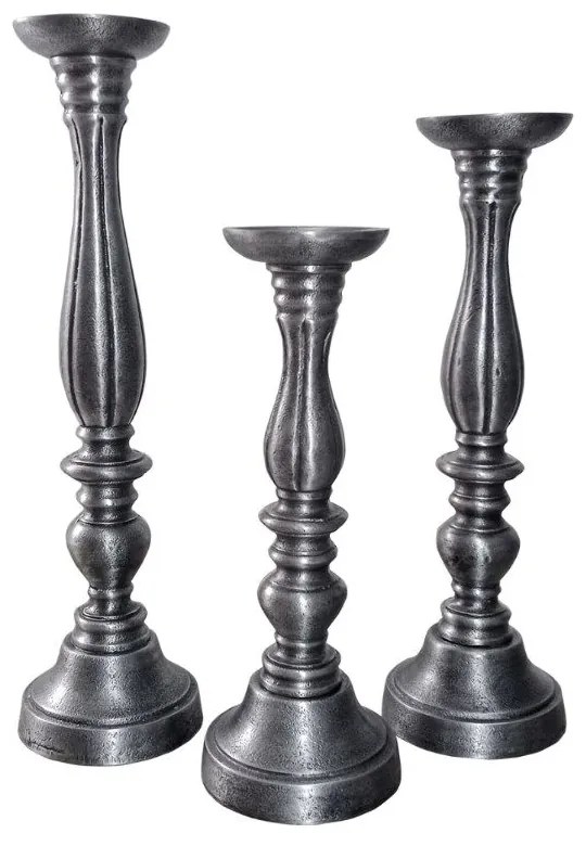 Κηροπήγια Lusar 022222 (Σετ 3τμχ) D11xH40,36,30cm Antique Silver Aluminium