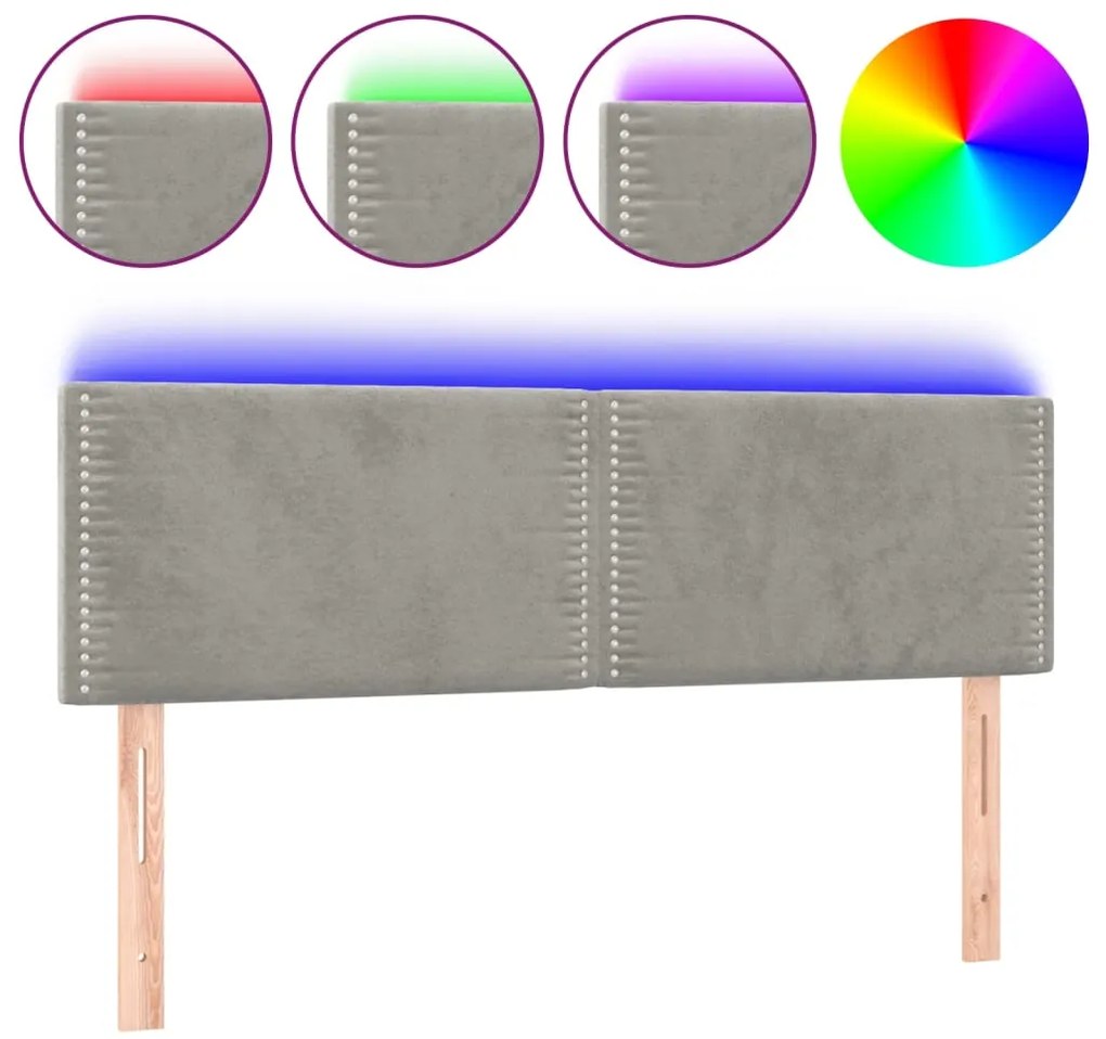 vidaXL Κεφαλάρι Κρεβατιού LED Ανοιχτό Γκρι 144x5x78/88 εκ. Βελούδινο