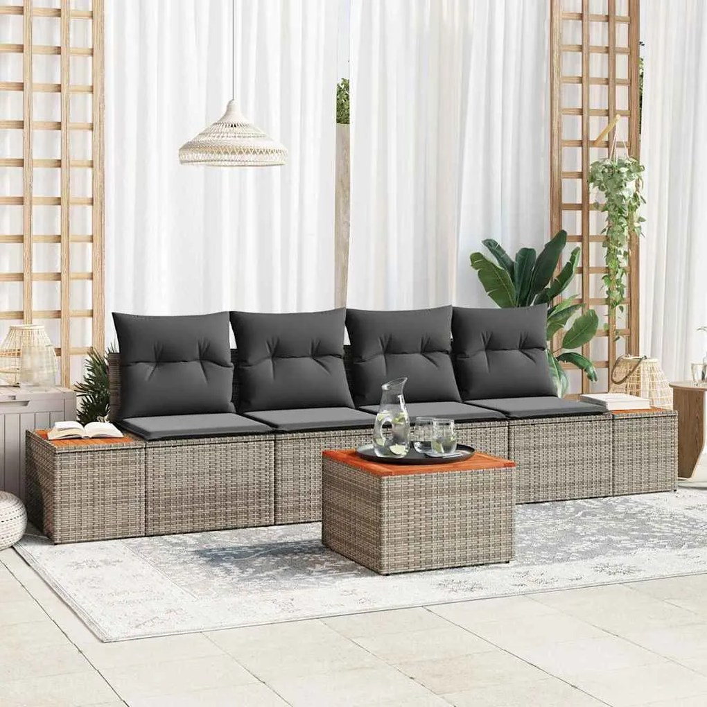 vidaXL Σετ Καναπέ Κήπου με μαξιλάρι 5 pcs Γκρι Πολυ ράταν