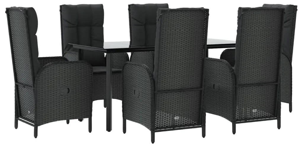 vidaXL Σετ Τραπεζαρίας Κήπου 7 Τεμ. Μαύρο Συνθετικό Ρατάν με Μαξιλάρια
