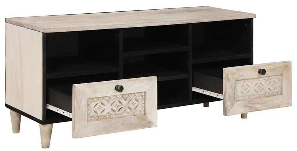 vidaXL Ντουλάπι TV με συρτάρι Λευκό 100 x 33 x 46 εκ Μασίφ ξύλο μάνγκο