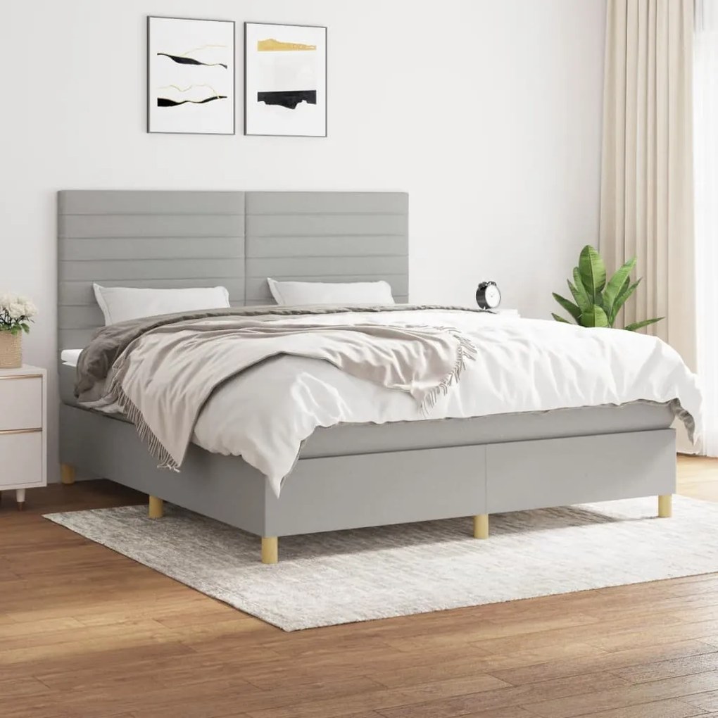 3142433 vidaXL Κρεβάτι Boxspring με Στρώμα Ανοιχτό Γκρι 180x200 εκ. Υφασμάτινο Γκρι, 1 Τεμάχιο