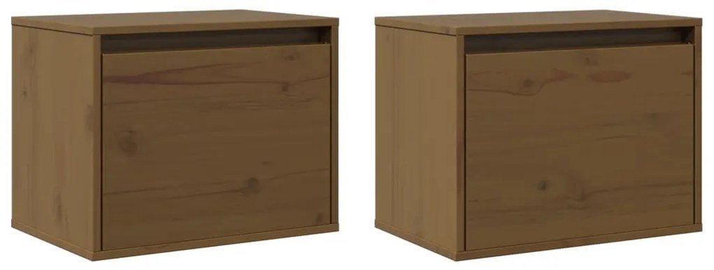 vidaXL Ντουλάπια Τοίχου 2 τεμ. Καφέ Μελί 45x30x35 εκ Μασίφ Ξύλο Πεύκου
