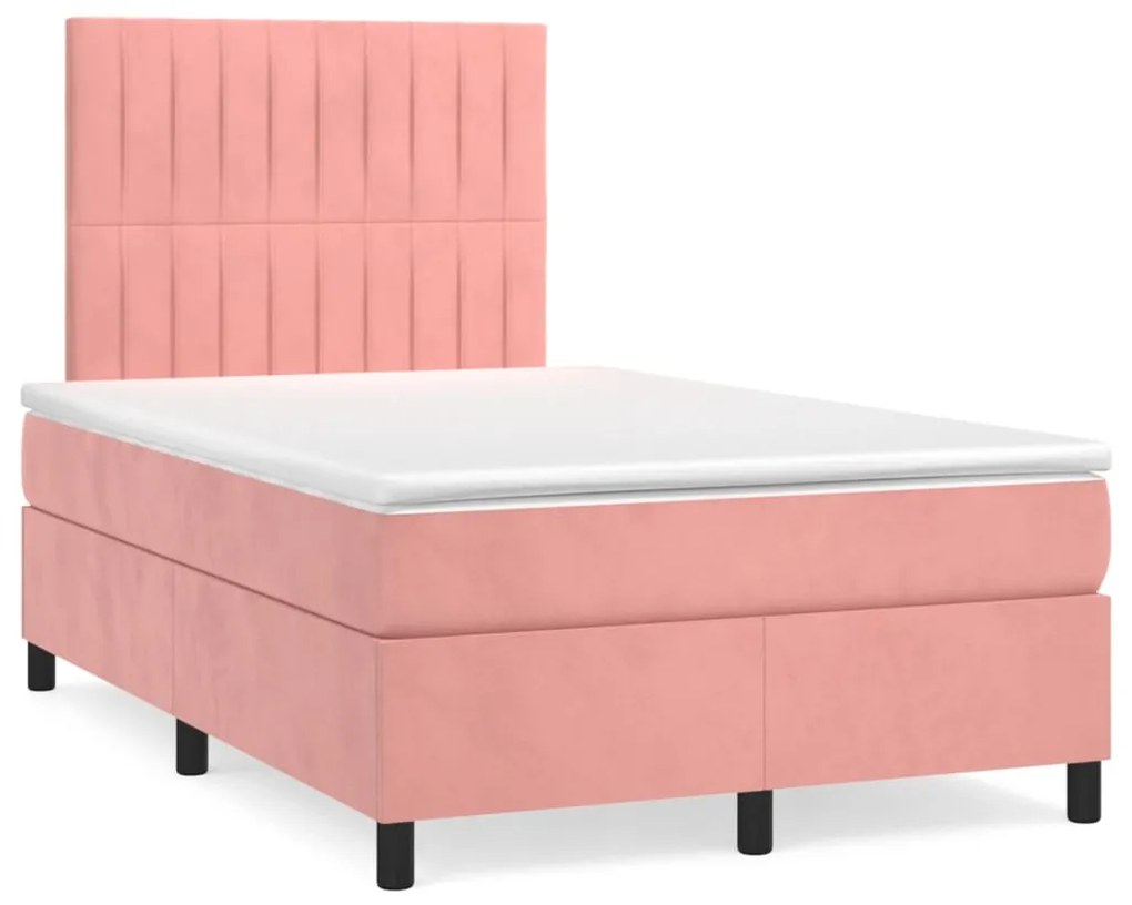 vidaXL Κρεβάτι Boxspring με Στρώμα Ροζ 120x190 εκ. Βελούδινο