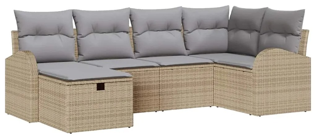 vidaXL Σετ Καναπέ Κήπου με μαξιλάρι 6 pcs Μπεζ Πολυ ράταν