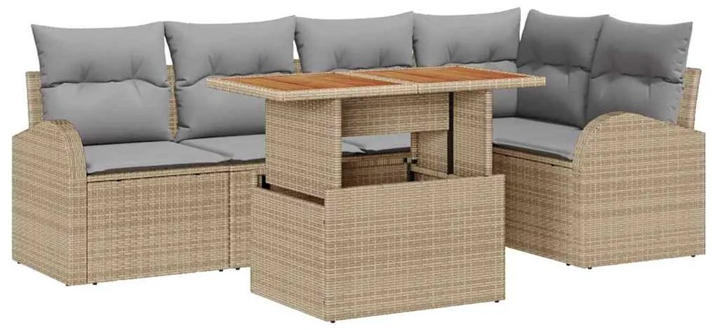 vidaXL Σετ Καναπέ Κήπου με αποθήκευση 6 pcs Μπεζ Πολυ ράταν