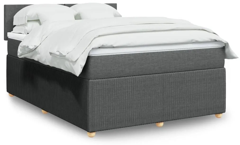 Κρεβάτι Boxspring με Στρώμα Σκούρο Γκρι 140x190 εκ. Υφασμάτινο