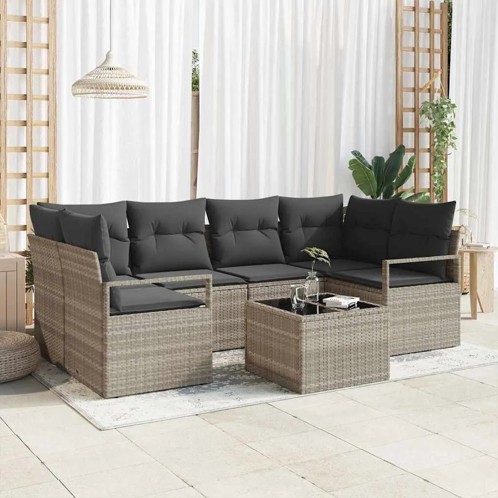vidaXL Σετ Καναπέ Κήπου 7 pcs Ανοιχτό γκρι, Σκουρό Γκρι