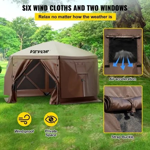 VEVOR Pop-up Camping Gazebo Camping Canopy Shelter 6 Sided 12&#039; x 12&#039; Sun Shade