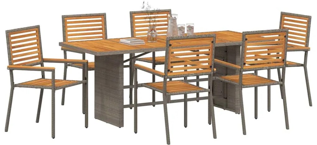 vidaXL Σέτ φαγητού για κήπο 7 pcs Γκρι και Καφέ συνθετικό ρατάν