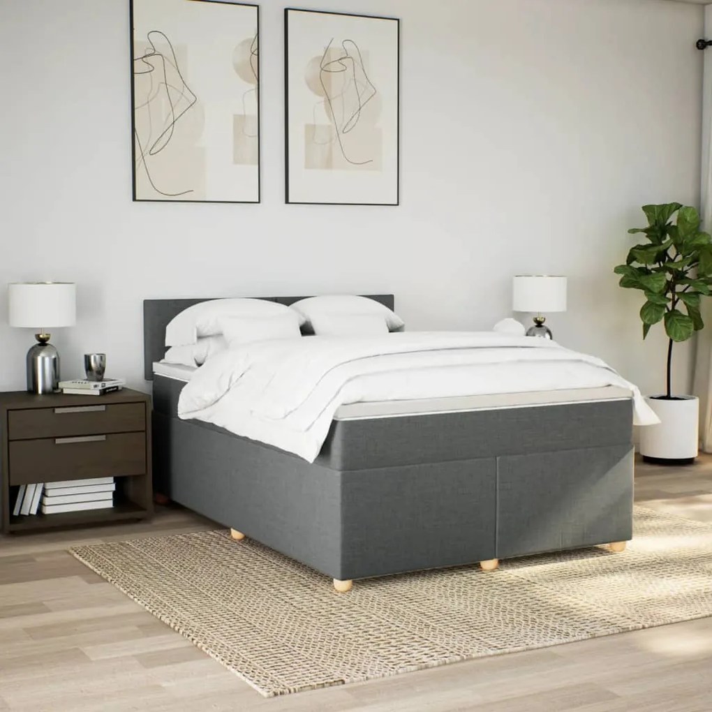 Κρεβάτι Boxspring με Στρώμα Σκούρο Γκρι 160x200 εκ Υφασμάτινο - Γκρι