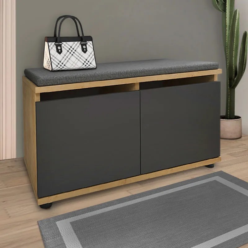 Παπουτσοθήκη μελαμίνης Twain Megapap 8 ζευγών χρώμα sapphire oak - ανθρακί 80x35x42εκ.-GP041-0050,2