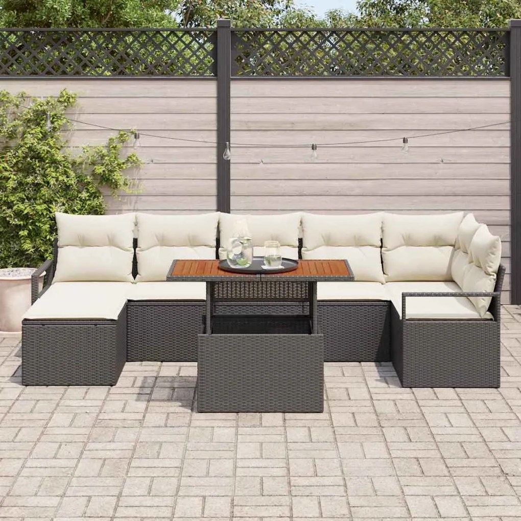 vidaXL Σέτ φαγητού για κήπο με μαξιλάρι 8 pcs Μαύρο, Κρέμα