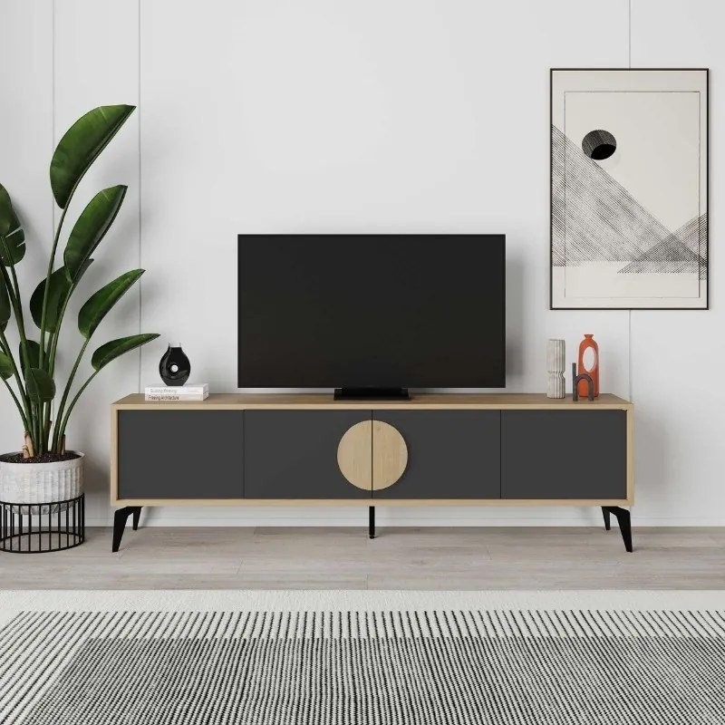 Megapap Έπιπλο Τηλεόρασης Gora Sapphire Oak - Silky Black 180x35,6x51εκ.