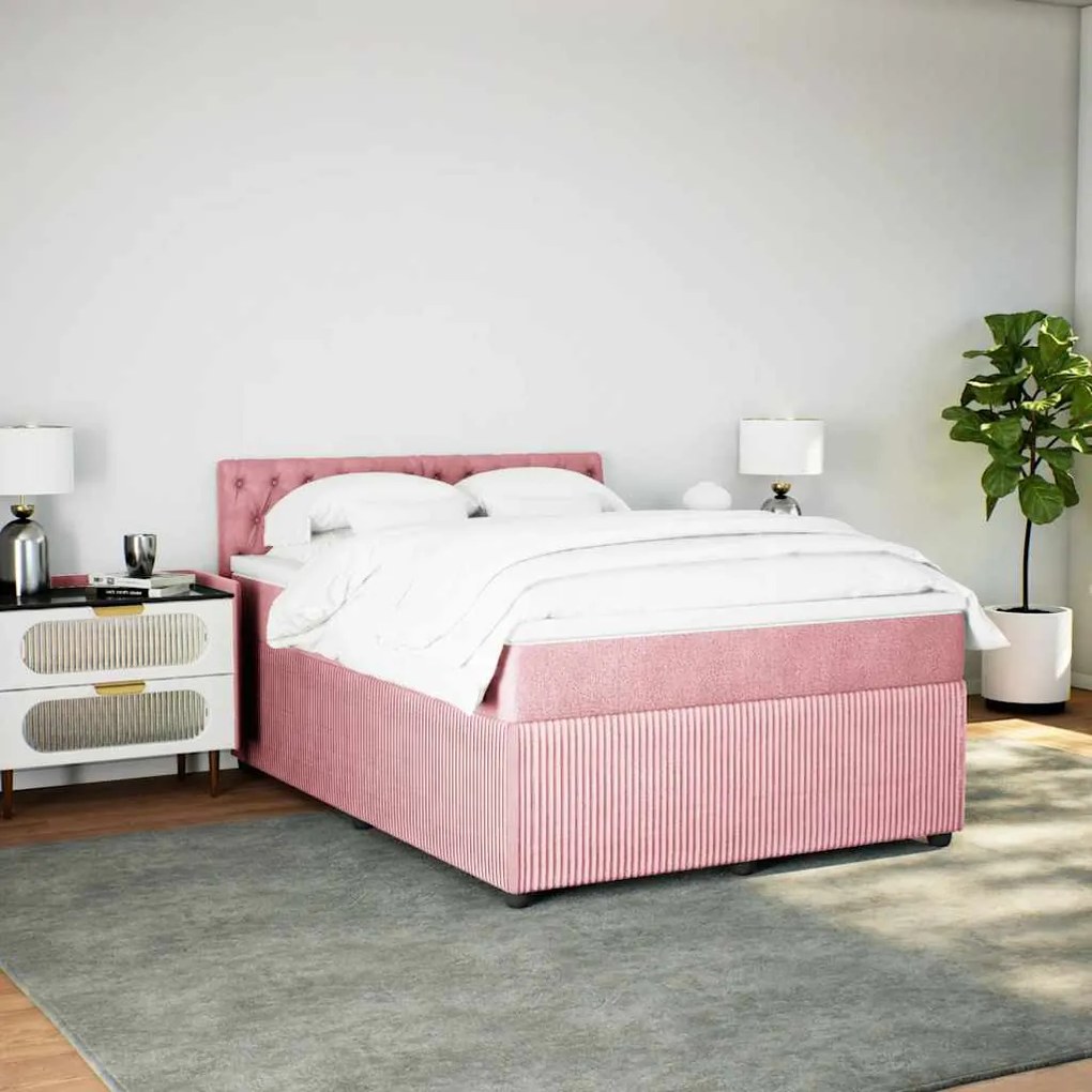vidaXL Κρεβάτι Boxspring με Στρώμα Ροζ 140x190 εκ. Βελούδινο