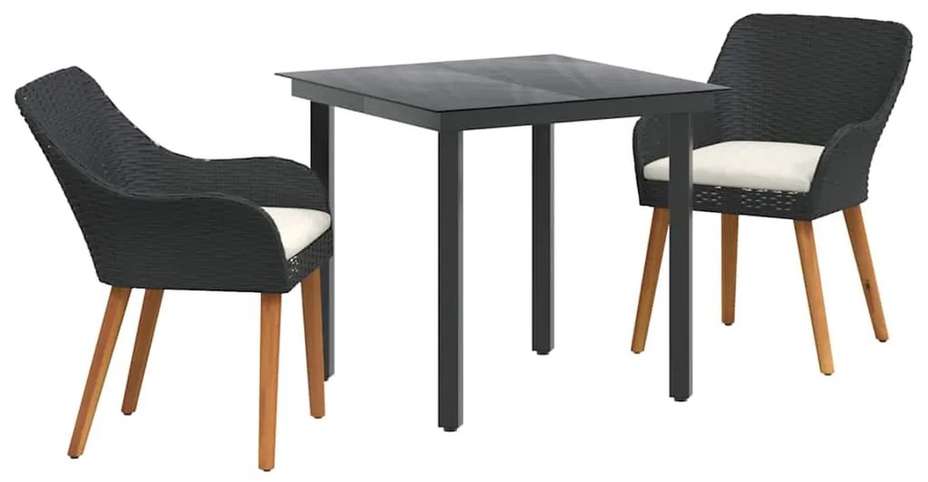 vidaXL Σέτ φαγητού για κήπο με μαξιλάρι 3 pcs Μαύρο συνθετικό ρατάν