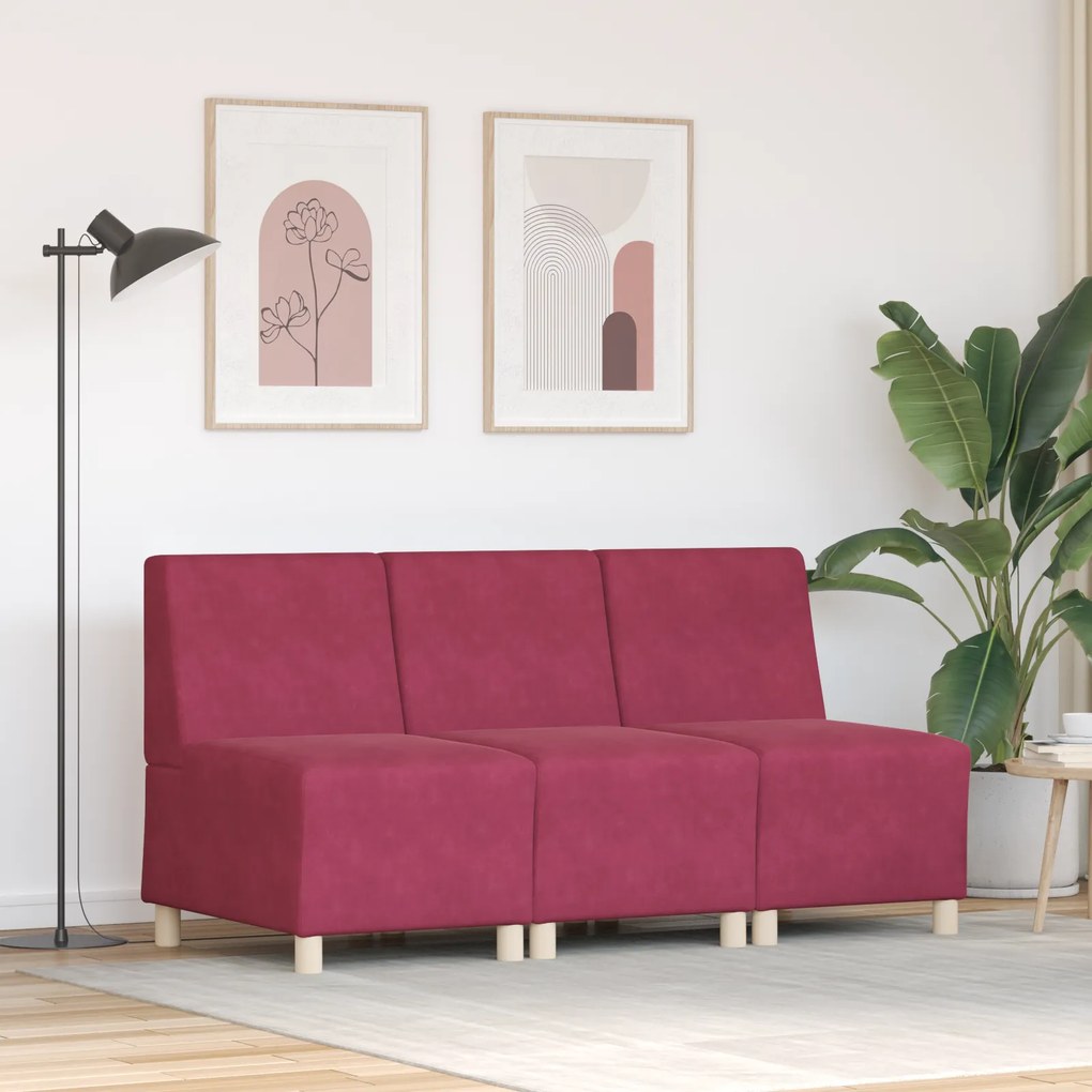 vidaXL Καναπέδες 3 pcs Μπορντό 55 x 74 x 82 εκ. Βελούδο