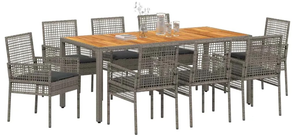 vidaXL Σέτ φαγητού για κήπο 9 pcs Γκρι συνθετικό ρατάν