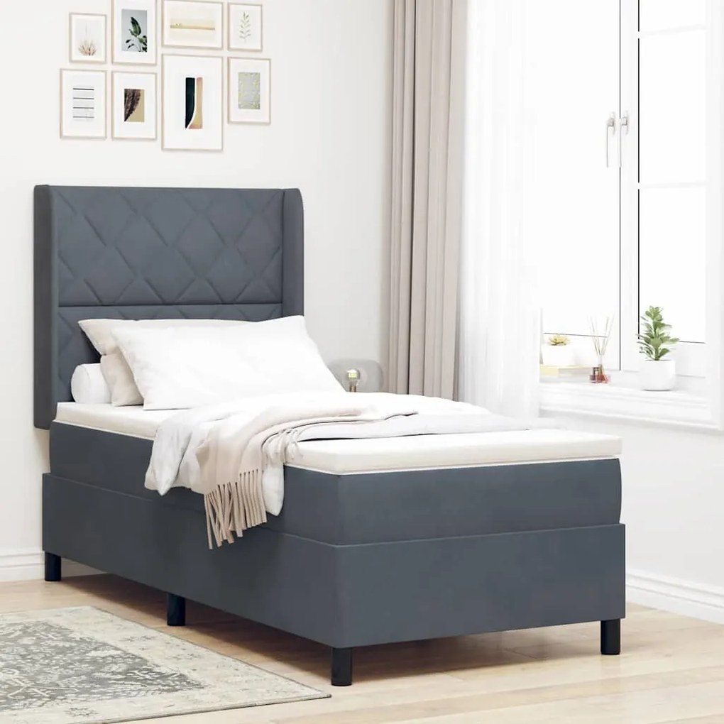 vidaXL Κρεβάτι Box Spring LED με Στρώμα Σκούρο Γκρι 90 x 200 cm