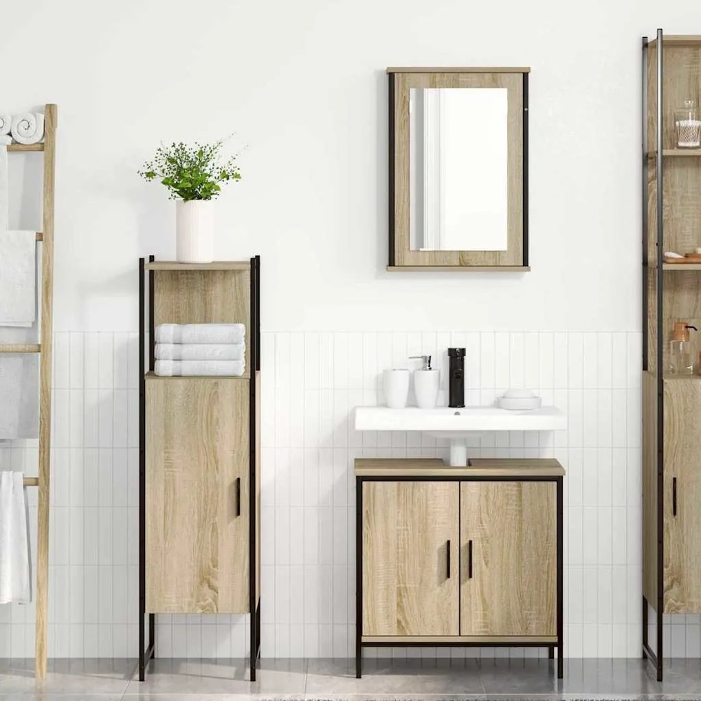 vidaXL Σετ Επίπλων Μπάνιου με ράφι με πόρτα 3 pcs Καφέ 60 x 30 x 60 cm