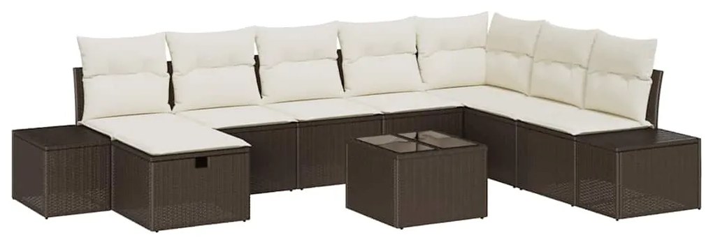 vidaXL Σετ Καναπέ Κήπου με μαξιλάρι 9 pcs Καφέ Πολυ ράταν