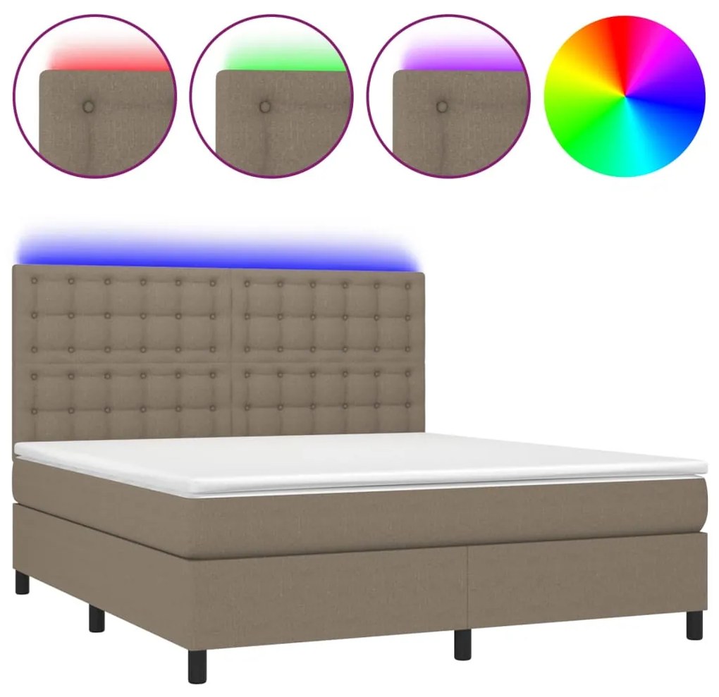 vidaXL Κρεβάτι Boxspring με Στρώμα &amp; LED Taupe 180x200 εκ. Υφασμάτινο