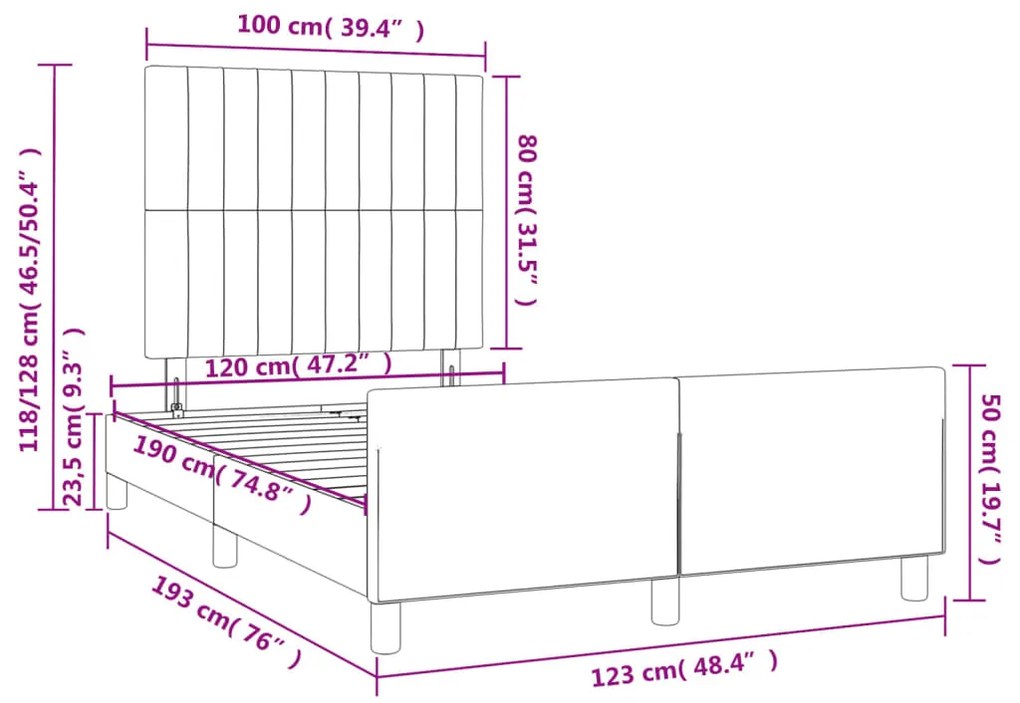 Πλαίσιο Κρεβατιού χωρίς στρώμα Μαύρο 120x190 εκ. Υφασμάτινο 3270529