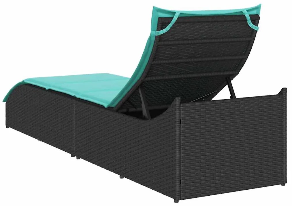 vidaXL Πτυσσόμενη ξαπλώστρα με μαξιλάρι και αποθήκευση Μαύρο