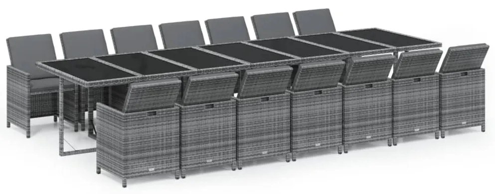 vidaXL Σετ Τραπεζαρίας Κήπου 15 τεμ. Γκρι από Συνθ. Ρατάν με Μαξιλάρια