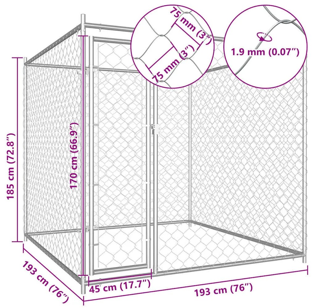 vidaXL Κλουβί Σκύλου Εξωτερικού Χώρου 193 x 193 x 185 εκ.