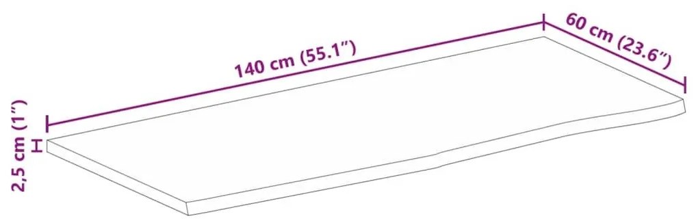 Επιφάνεια Τραπεζιού 140x60x2,5 εκ. Live Edge Μασίφ Ξύλο Μάνγκο - Καφέ