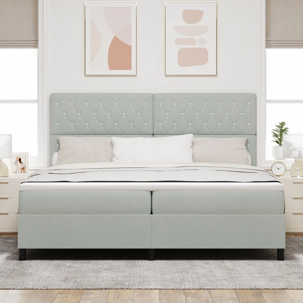 vidaXL κρεβάτι Box Spring με στρώμα & LED γκρι 200x200 εκ. Βελούδο