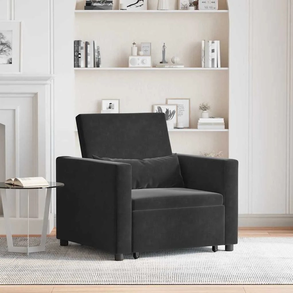 vidaXL Μονός καναπές-κρεβάτι Μαύρο 90 x 165 x 87 εκ. Βελούδο