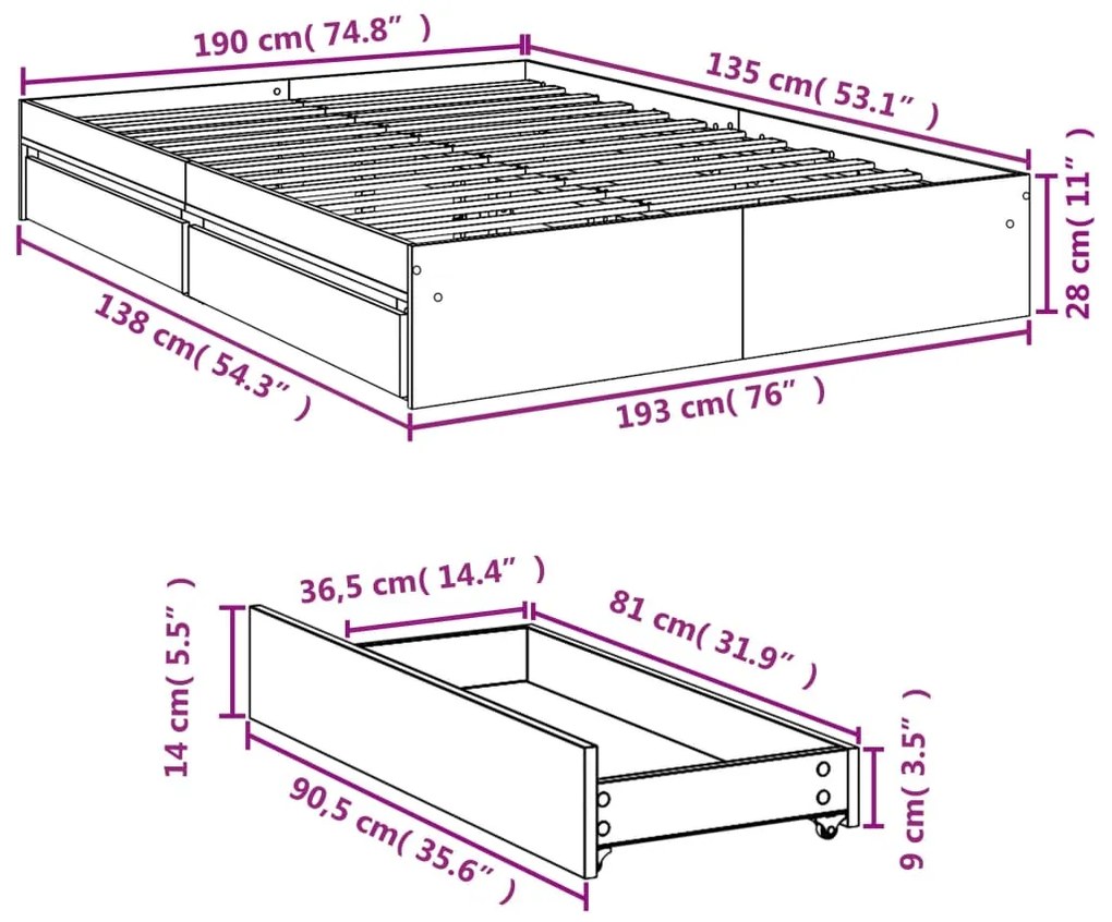 ΠΛΑΙΣΙΟ ΚΡΕΒΑΤΙΟΥ ΜΕ ΣΥΡΤΑΡΙΑ SONOMA ΔΡΥΣ 135X190ΕΚ. ΕΠΕΞ. ΞΥΛΟ 3280694