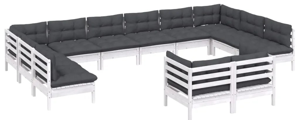 vidaXL Σαλόνι Κήπου Σετ 12 Τεμ. Λευκό Μασίφ Ξύλο Πεύκου &amp; Μαξιλάρια