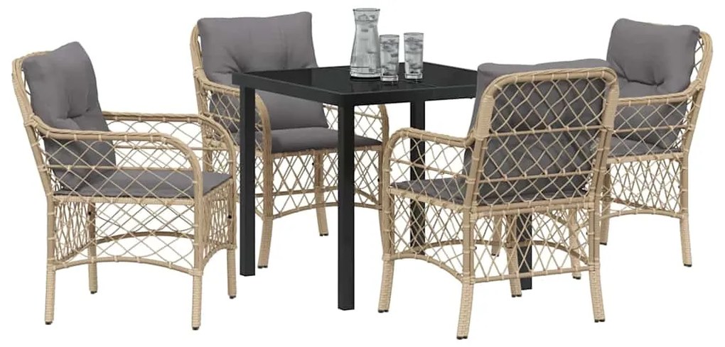 vidaXL Σέτ φαγητού για κήπο με μαξιλάρι 5 pcs Μπεζ Πολυ ράταν