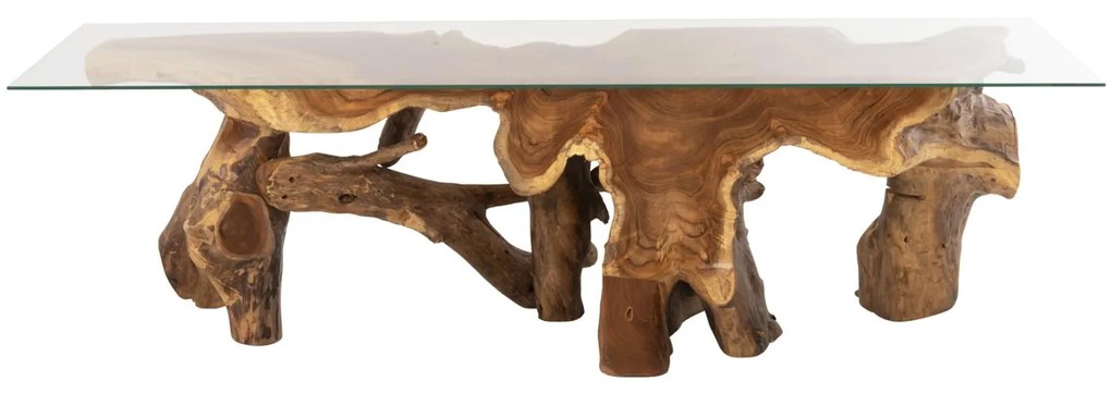 Τραπεζάκι σαλονιού ΡΙΖΑ C9396 από Ξύλο Teak με Γυαλί Ασφαλείας TOP 140x45x40Yεκ. 140x45x40 εκ.