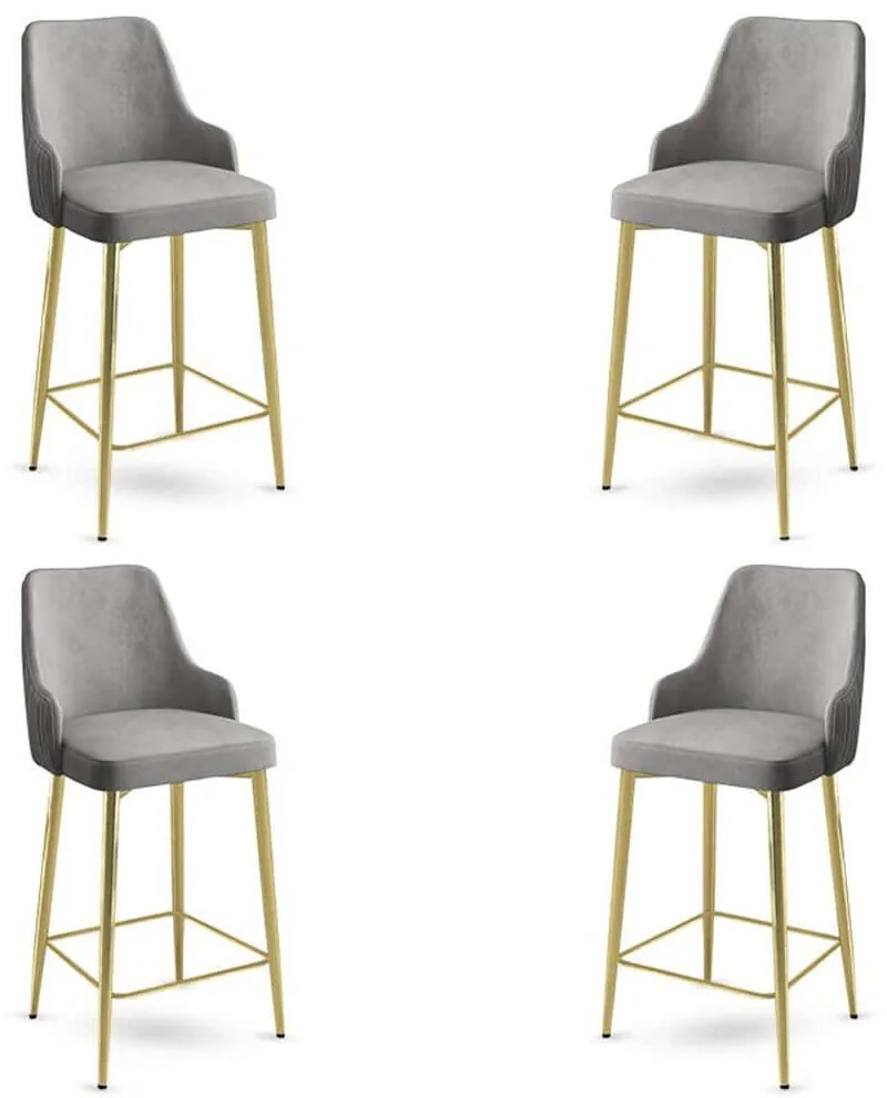 Σκαμπό Μπαρ Enox Babyface (Σετ 4Τμχ) 240CHR1347 45x43x105cm Grey-Gold Μέταλλο,Ύφασμα