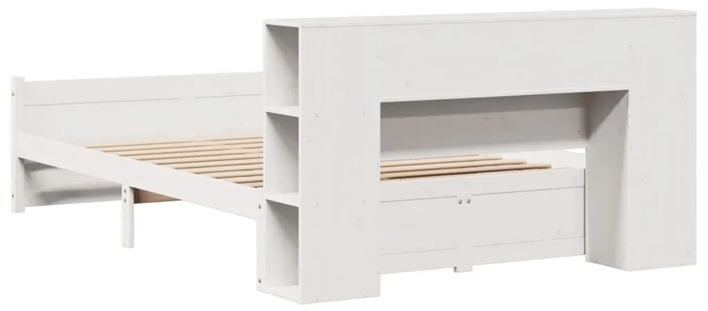 Κρεβάτι Βιβλιοθήκη Χωρίς Στρώμα Λευκό 135x190 εκ Μασίφ Πεύκο - Λευκό