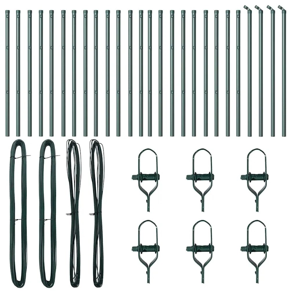 vidaXL Κολώνες φράχτη , 26 τεμάχια, πράσινο, Ø32mm, 100cm, γαλβανισμένο ατσάλι