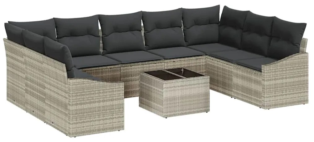 vidaXL Σετ Καναπέ Κήπου 10 pcs Ανοιχτό γκρι Πολυ ράταν