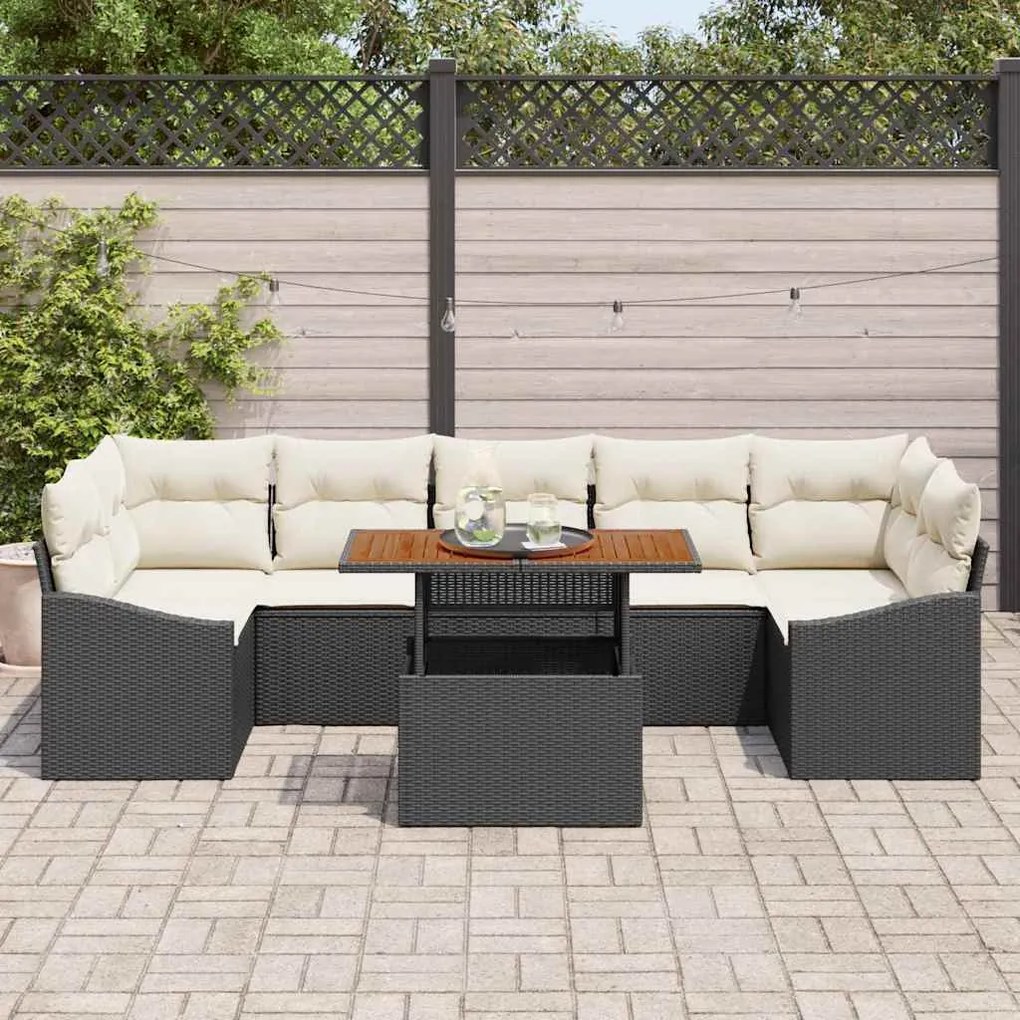 vidaXL Σετ Καναπέ Κήπου 8 pcs Μαύρο, Μπεζ Πολυ rattan, βαμμένο ατσάλι