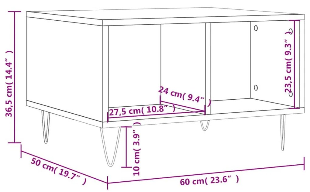 Τραπεζάκι Σαλονιού Καπνιστή Δρυς 60x50x36,5εκ. Επεξεργασμ. Ξύλο - Καφέ