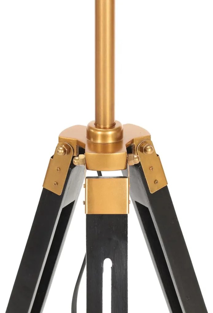 vidaXL Φωτιστικό Δαπέδου με Τρίποδο Μαύρο/Χρυσό 141 εκ. Ξύλο Teak