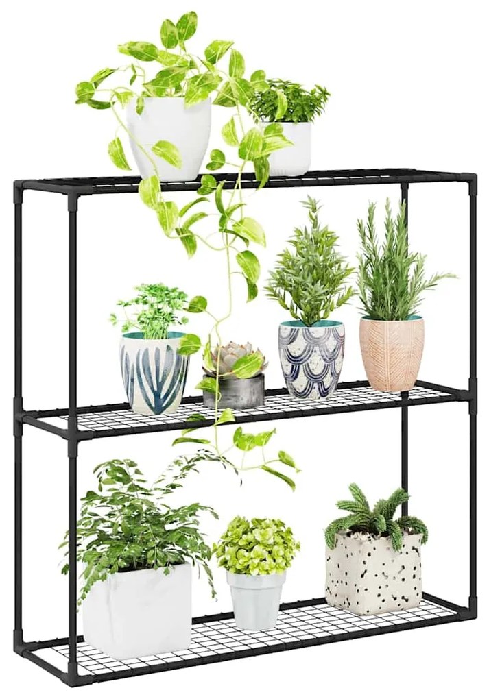 vidaXL Ράφι φυτών 3 επιπέδων Μαύρο 100 x 32 x 102 εκ. Ατσάλι