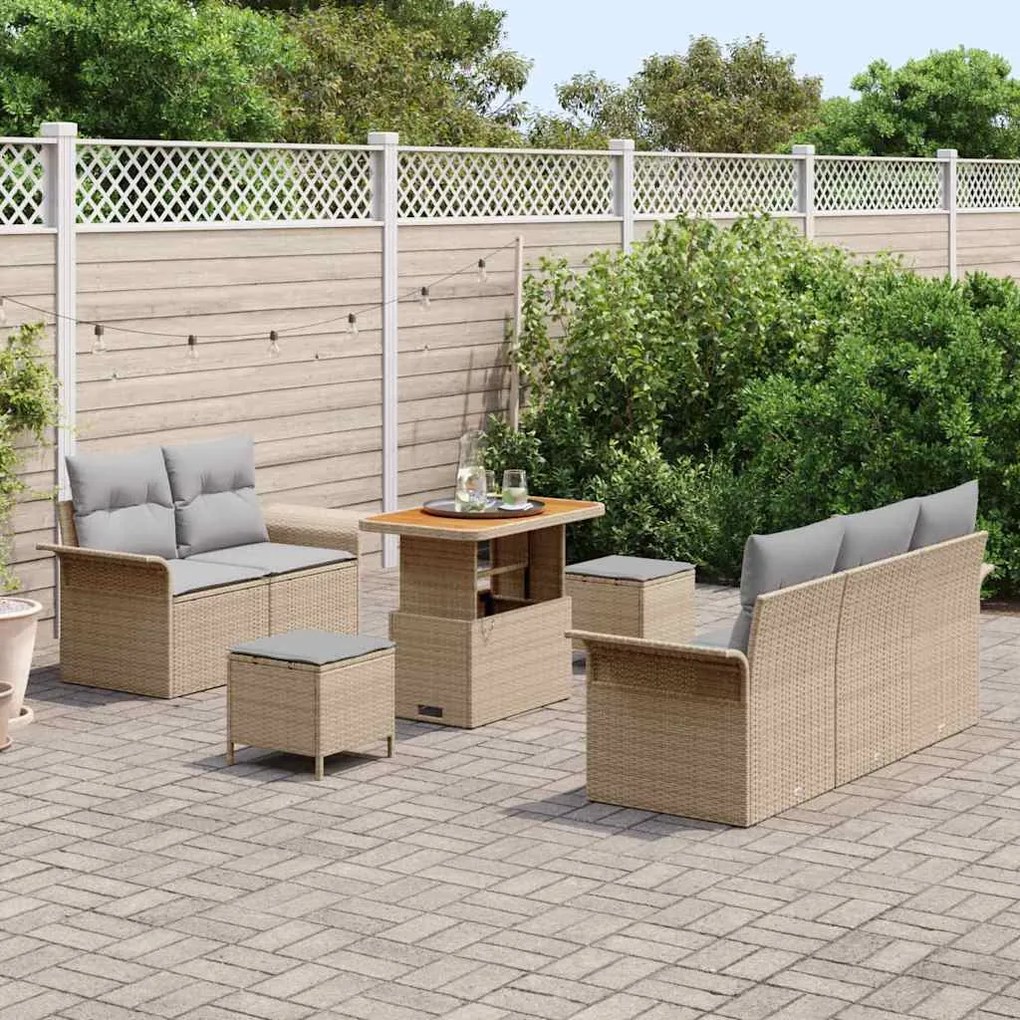 vidaXL Σετ Καναπέ Κήπου Ρυθμιζόμενο ύψος 8 pcs Μπεζ συνθετικό ρατάν