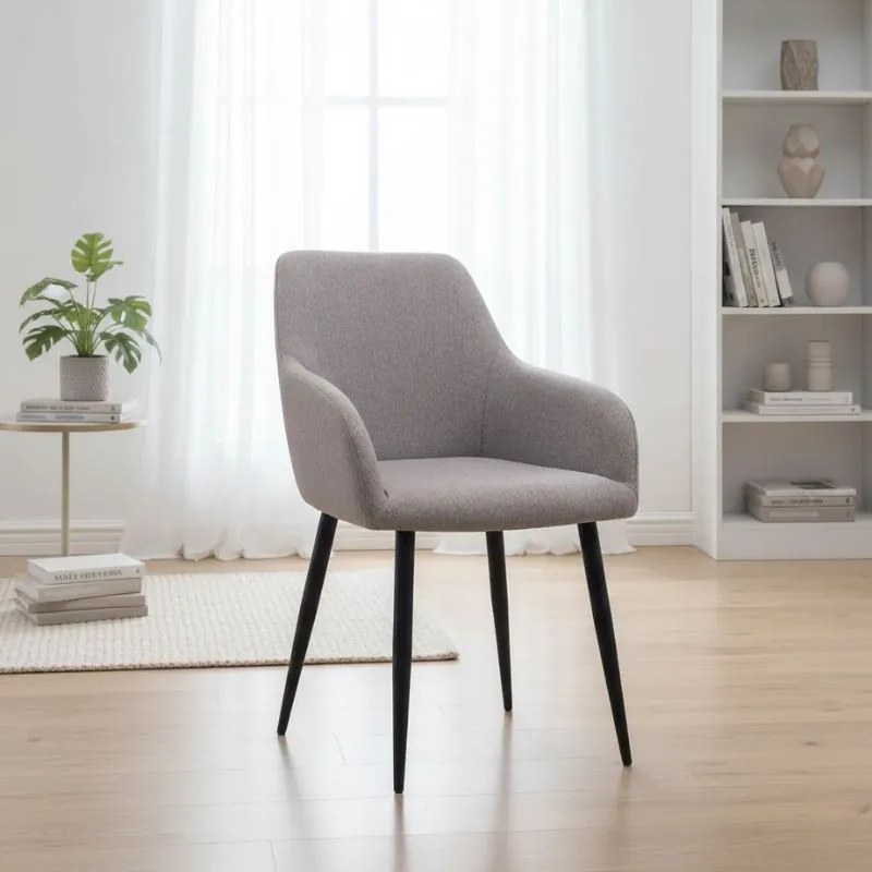 Πολυθρόνα τραπεζαρίας Monica Megapap ανοιχτό μπεζ ύφασμα - μεταλλικό μαύρο πόδι 54x57x84εκ.