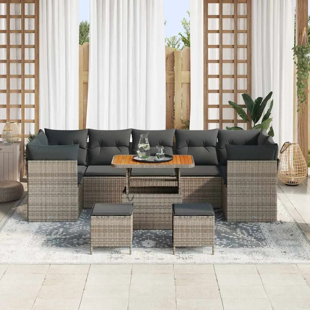 vidaXL Σετ Καναπέ Κήπου Ρυθμιζόμενο ύψος 10 pcs Γκρι συνθετικό ρατάν