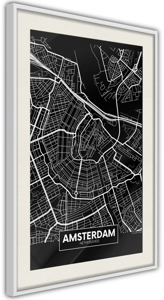 Αφίσα - City Map: Amsterdam (Dark) - 20x30 - Χρυσό - Με πασπαρτού