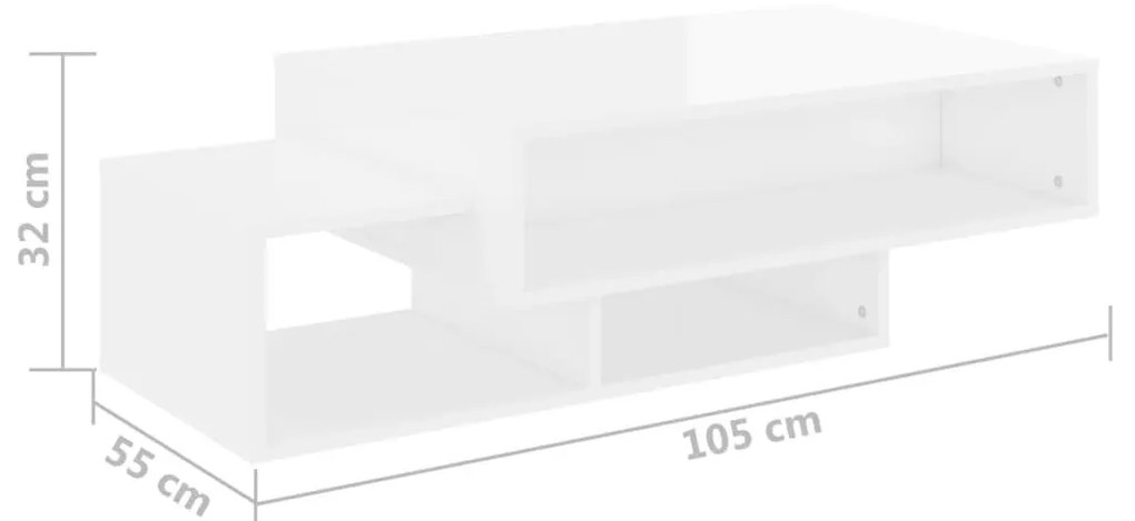 Τραπεζάκι Σαλονιού Γυαλιστερό Λευκό 105x55x32 εκ. Επεξ. Ξύλο - Λευκό